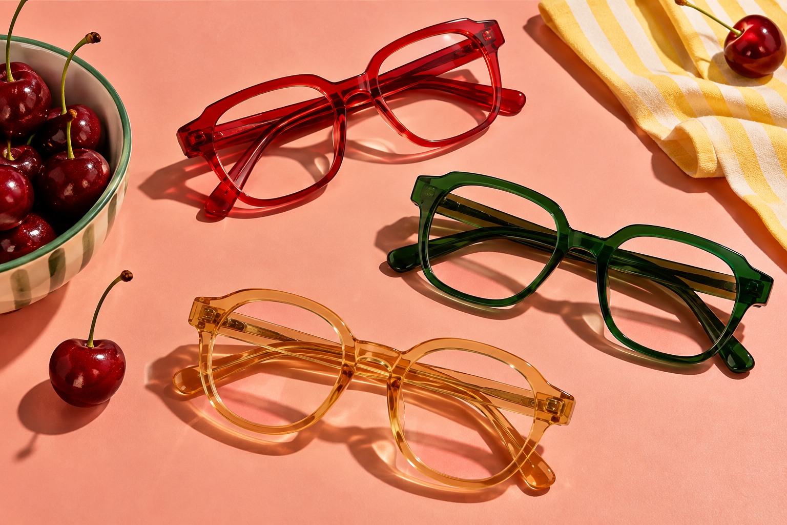 Colourful statement frames in an editorial still life